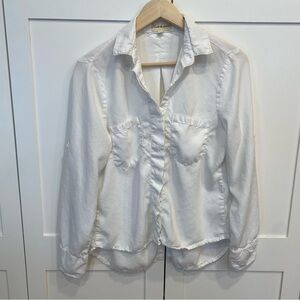 Cloth & Stone Soft Button Up Shirt Sz Med White Long Roll Tab Sleeves Tails